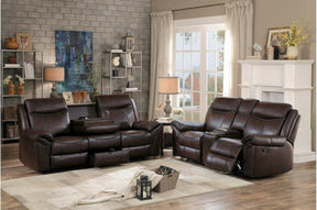 Homelegance Furniture Aram Double Glider Reclining Loveseat in Brown 8206BRW-2 - Half Price Furniture