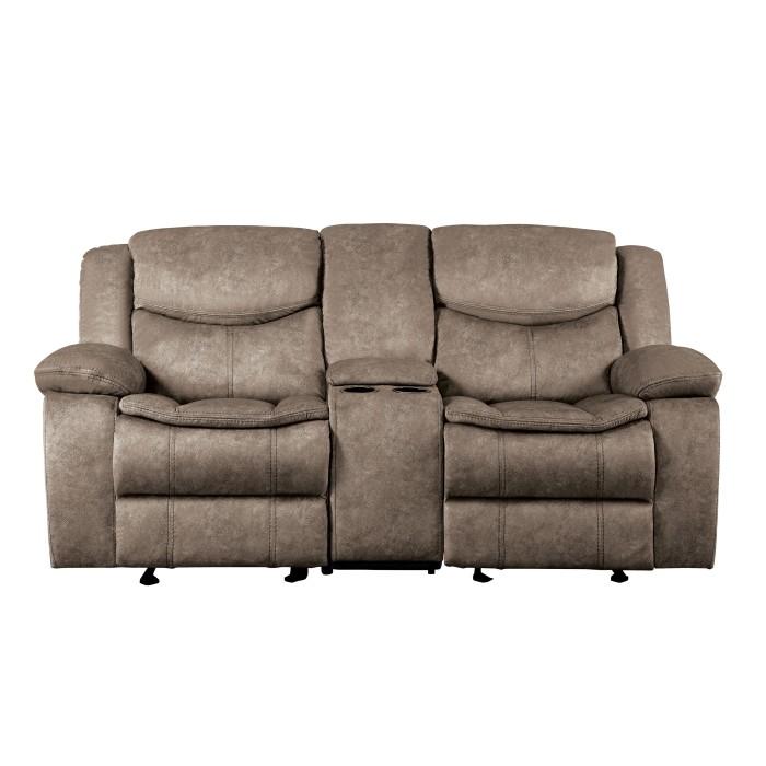 Homelegance Furniture Bastrop Double Glider Reclining Loveseat in Brown 8230FBR-2 Half Price Furniture