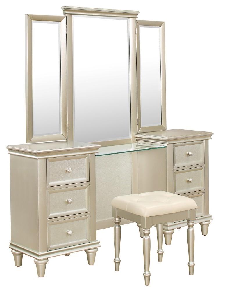 Homelegance Celandine Vanity Dresser with Mirror in Silver 1928-15* - Half Price Furniture