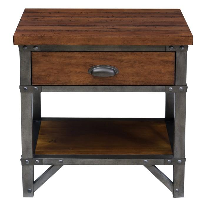 Homelegance Holverson Nightstand in Rustic Brown & Gunmetal 1715-4 Half Price Furniture