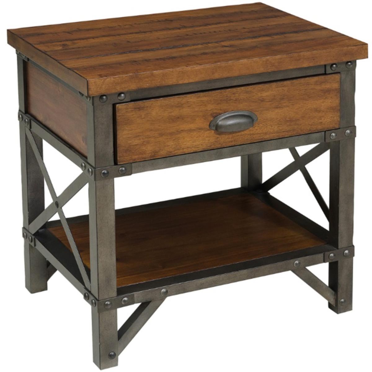 Homelegance Holverson Nightstand in Rustic Brown & Gunmetal 1715-4 - Half Price Furniture