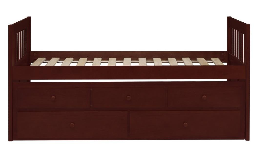 Homelegance Rowe Twin/Twin Trundle Bed w/ Two Storage Drawers in Dark Cherry B2013PRDC-1* Half Price Furniture