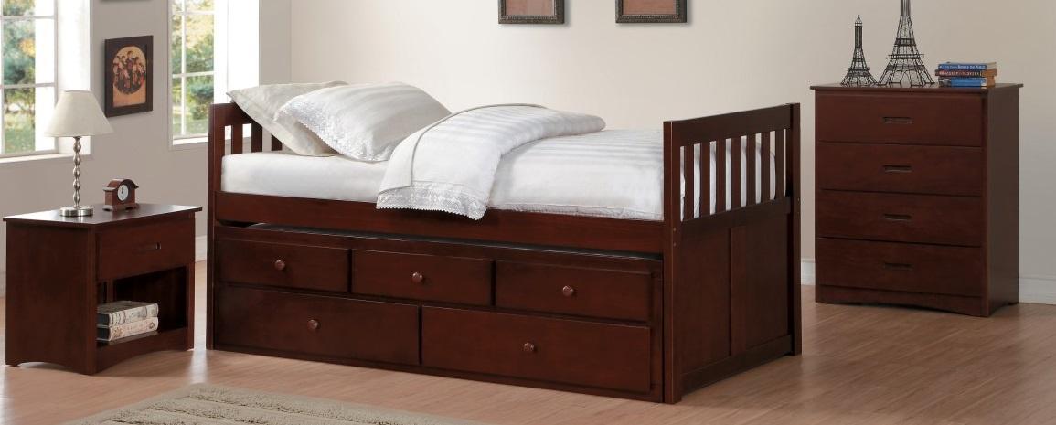 Homelegance Rowe Twin/Twin Trundle Bed w/ Two Storage Drawers in Dark Cherry B2013PRDC-1* - Half Price Furniture