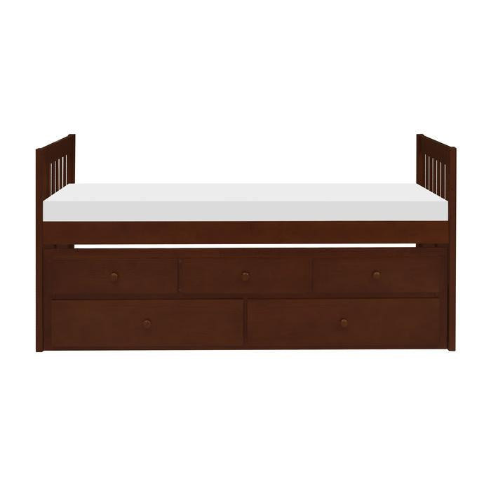 Homelegance Rowe Twin/Twin Trundle Bed w/ Two Storage Drawers in Dark Cherry B2013PRDC-1* Half Price Furniture