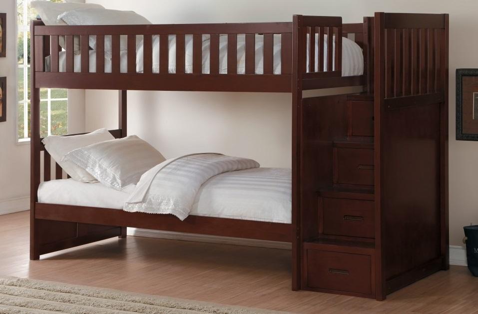 Homelegance Rowe Bunk Bed w/ Reversible Step Storage in Dark Cherry B2013SBDC-1* - Half Price Furniture