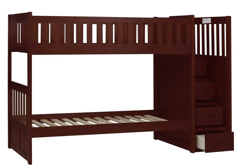 Homelegance Rowe Bunk Bed w/ Reversible Step Storage in Dark Cherry B2013SBDC-1* - Half Price Furniture