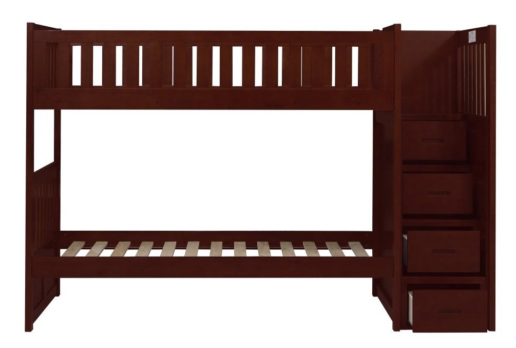 Homelegance Rowe Bunk Bed w/ Reversible Step Storage in Dark Cherry B2013SBDC-1* - Half Price Furniture