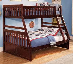 Homelegance Rowe Twin/Full Bunk Bed in Dark Cherry B2013TFDC-1* - Half Price Furniture