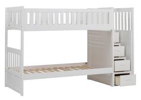 Homelegance Galen Bunk Bed w/ Reversible Step Storage in White B2053SBW-1* - Half Price Furniture