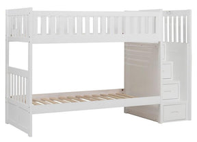 Homelegance Galen Bunk Bed w/ Reversible Step Storage in White B2053SBW-1* - Half Price Furniture