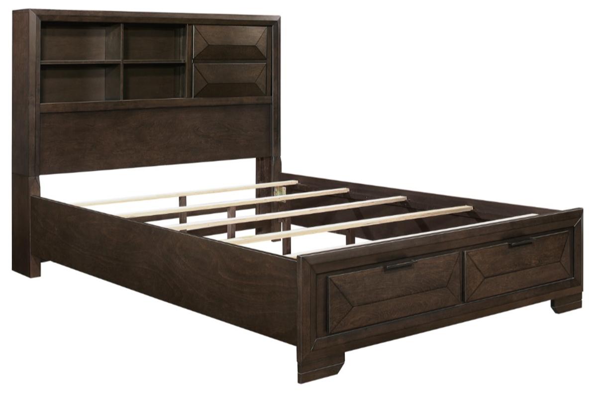 Homelegance Chesky King Bookcase Bed with Footboard Storage in Warm Espresso 1753K-1EK* - Half Price Furniture