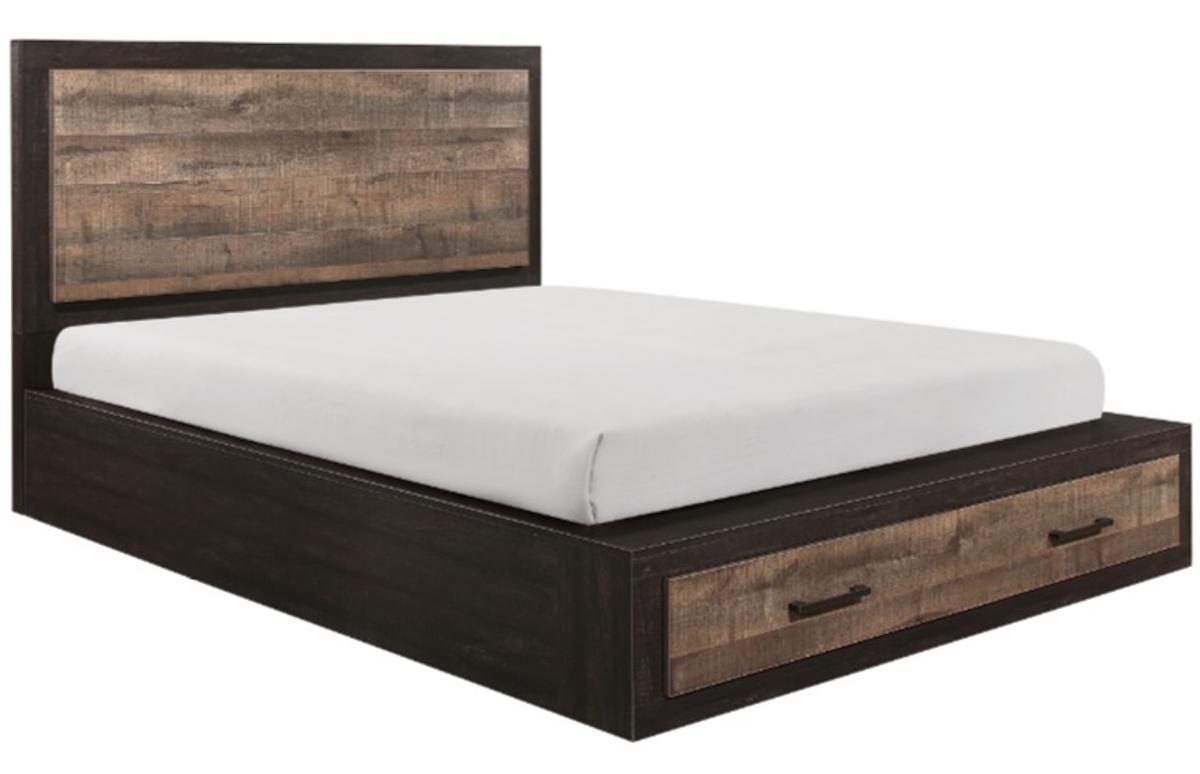 Homelegance Miter King Platform Bed with Footboard Storage in Rustin Mahogany & Dark Ebony 1762K-1EK* - Half Price Furniture