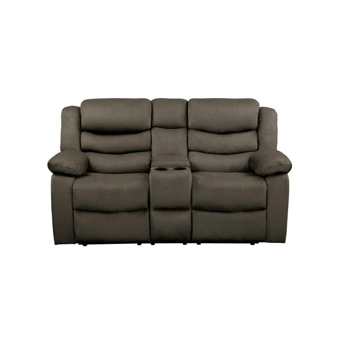 Homelegance Furniture Discus Double Reclining Loveseat in Brown 9526BR-2 Half Price Furniture