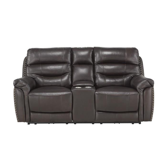 Homelegance Furniture Lance Power Double Reclining Loveseat with Power Headrests in Brown 9527BRW-2PWH Half Price Furniture