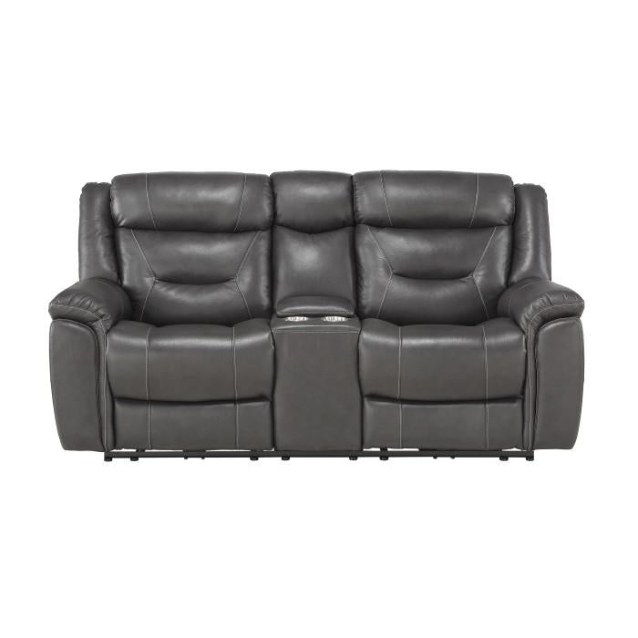 Homelegance Furniture Danio Power Double Reclining Loveseat with Power Headrests in Dark Gray 9528DGY-2PWH Half Price Furniture