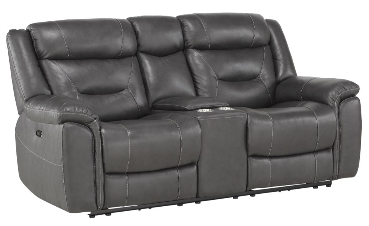 Homelegance Furniture Danio Power Double Reclining Loveseat with Power Headrests in Dark Gray 9528DGY-2PWH - Half Price Furniture