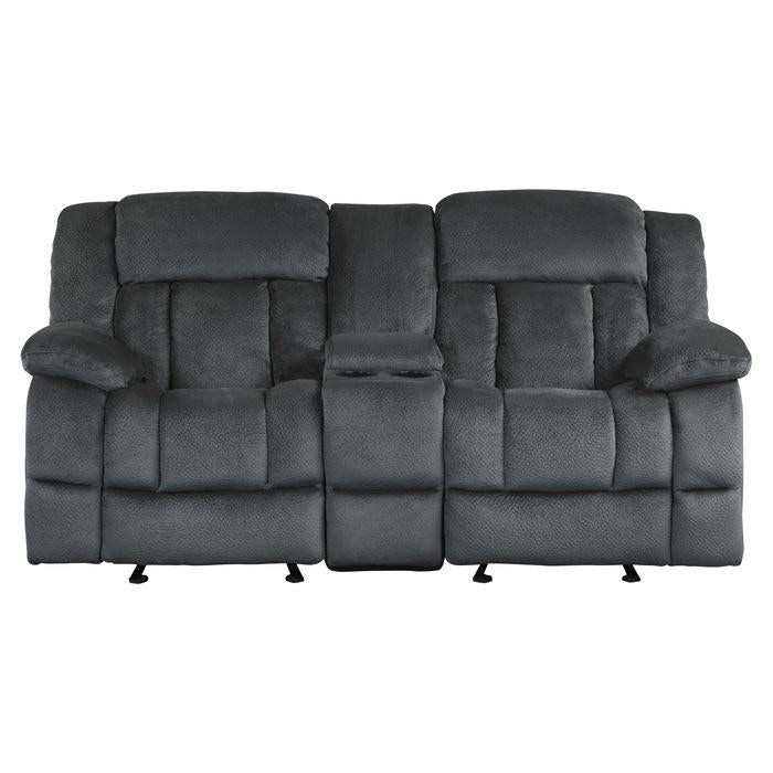 Homelegance Furniture Laurelton Double Glider Reclining Loveseat w/ Center Console in Charcoal 9636CC-2 Half Price Furniture