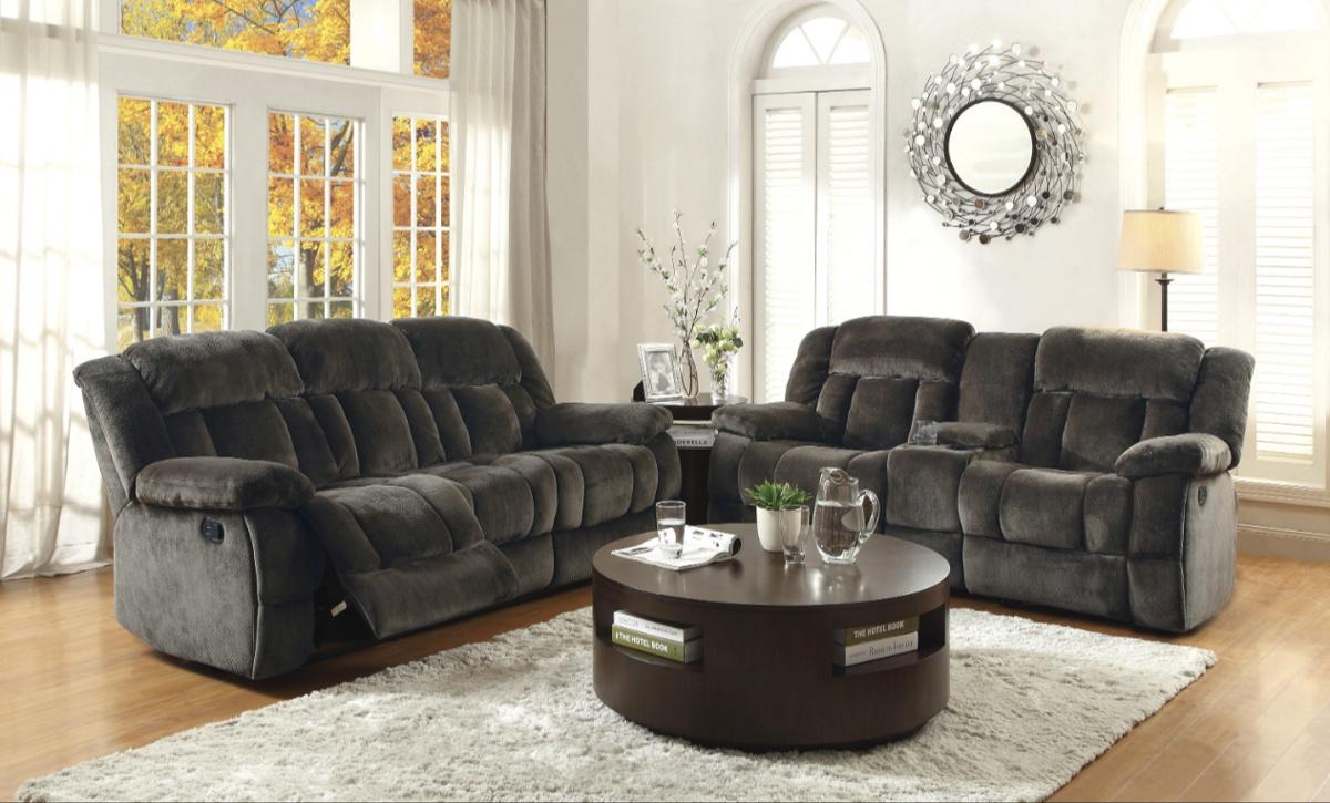 Homelegance Furniture Laurelton Double Glider Reclining Loveseat w/ Center Console in Chocolate 9636-2 - Half Price Furniture