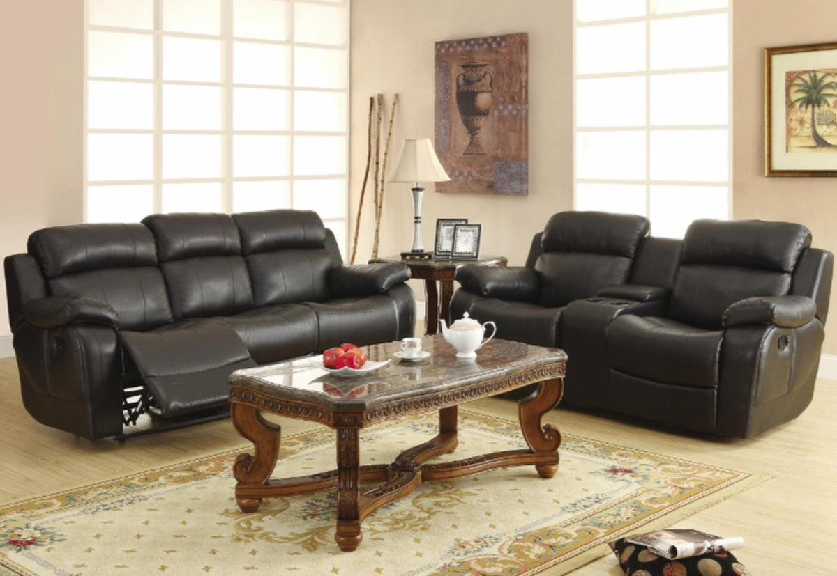 Homelegance Furniture Marille Double Glider Reclining Loveseat with Center Console in Black - Half Price Furniture