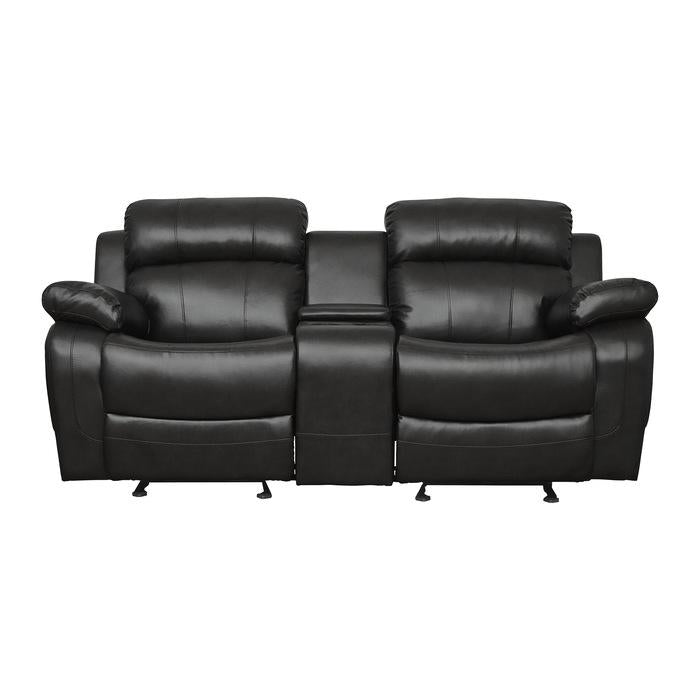 Homelegance Furniture Marille Double Glider Reclining Loveseat with Center Console in Black Half Price Furniture