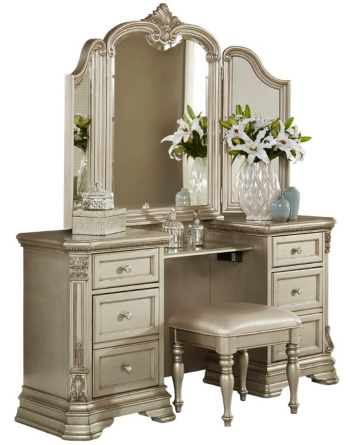 Homelegance Antoinetta Vanity Stool in Champagne Wood 1919NC-14 - Half Price Furniture