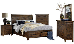 Homelegance Jerrick King Sleigh Platform Bed with Footboard Storage in Burnished Brown 1957K-1EK* - Half Price Furniture