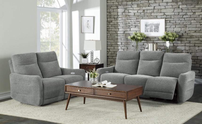 Homelegance Furniture Edition Power Double Lay Flat Reclining Sofa in Dove Grey 9804DV-3PWH - Half Price Furniture