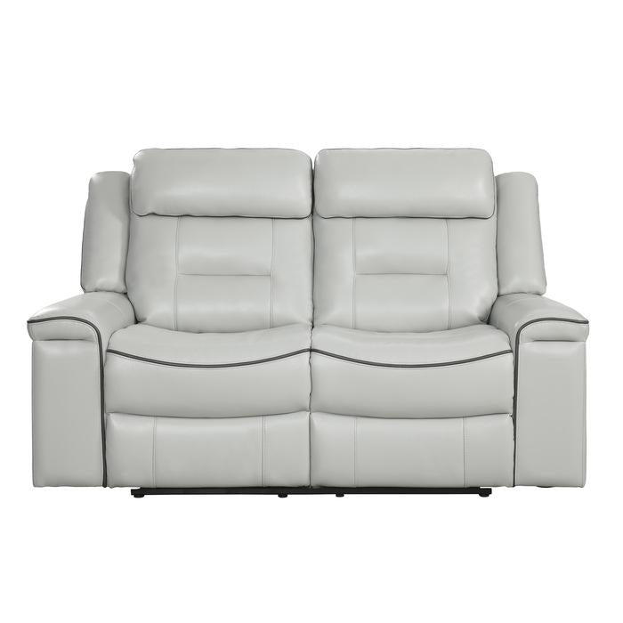 Homelegance Furniture Darwan Double Lay Flat Reclining Loveseat in Light Gray Half Price Furniture