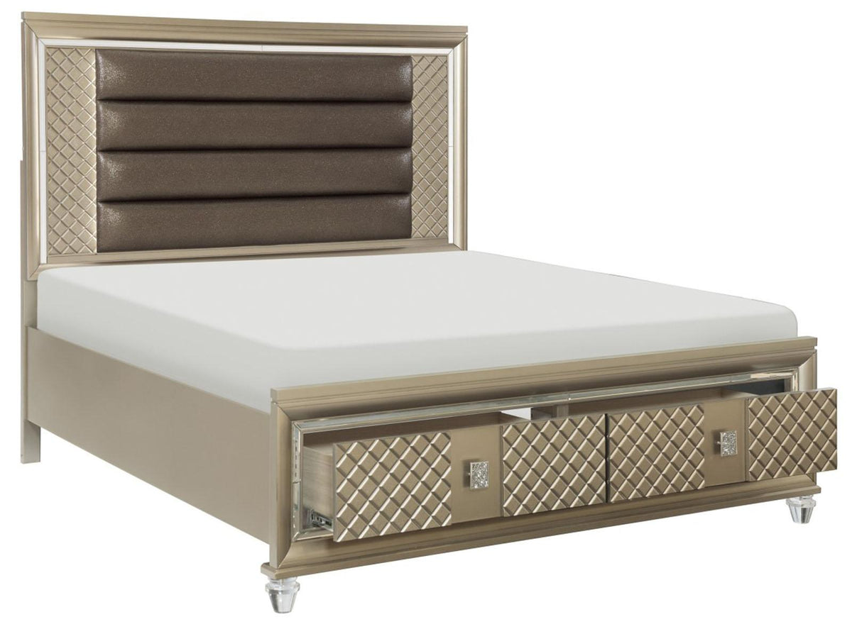 Homelegance Furniture Loudon King Platform with Storage Bed in Champagne Metallic 1515K-1EK* - Half Price Furniture