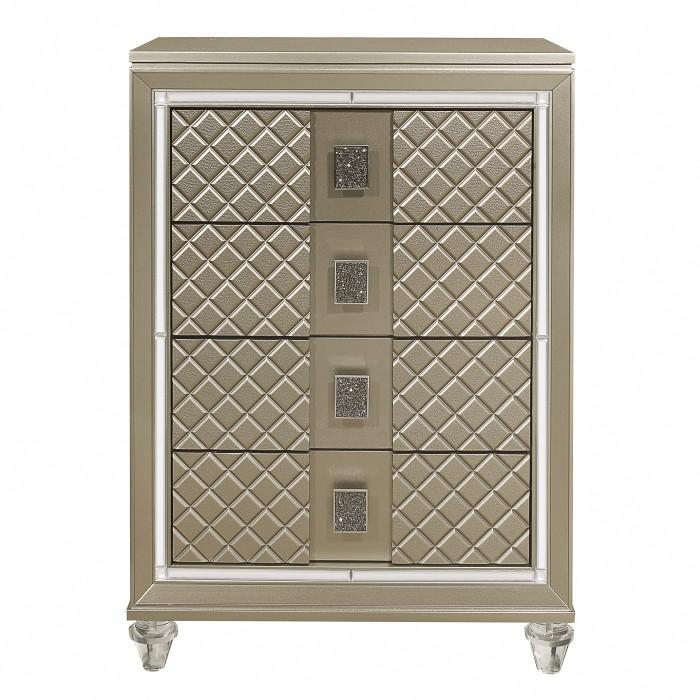 Homelegance Furniture Youth Loudon 4 Drawer Chest in Champagne Metallic B1515-9 Half Price Furniture