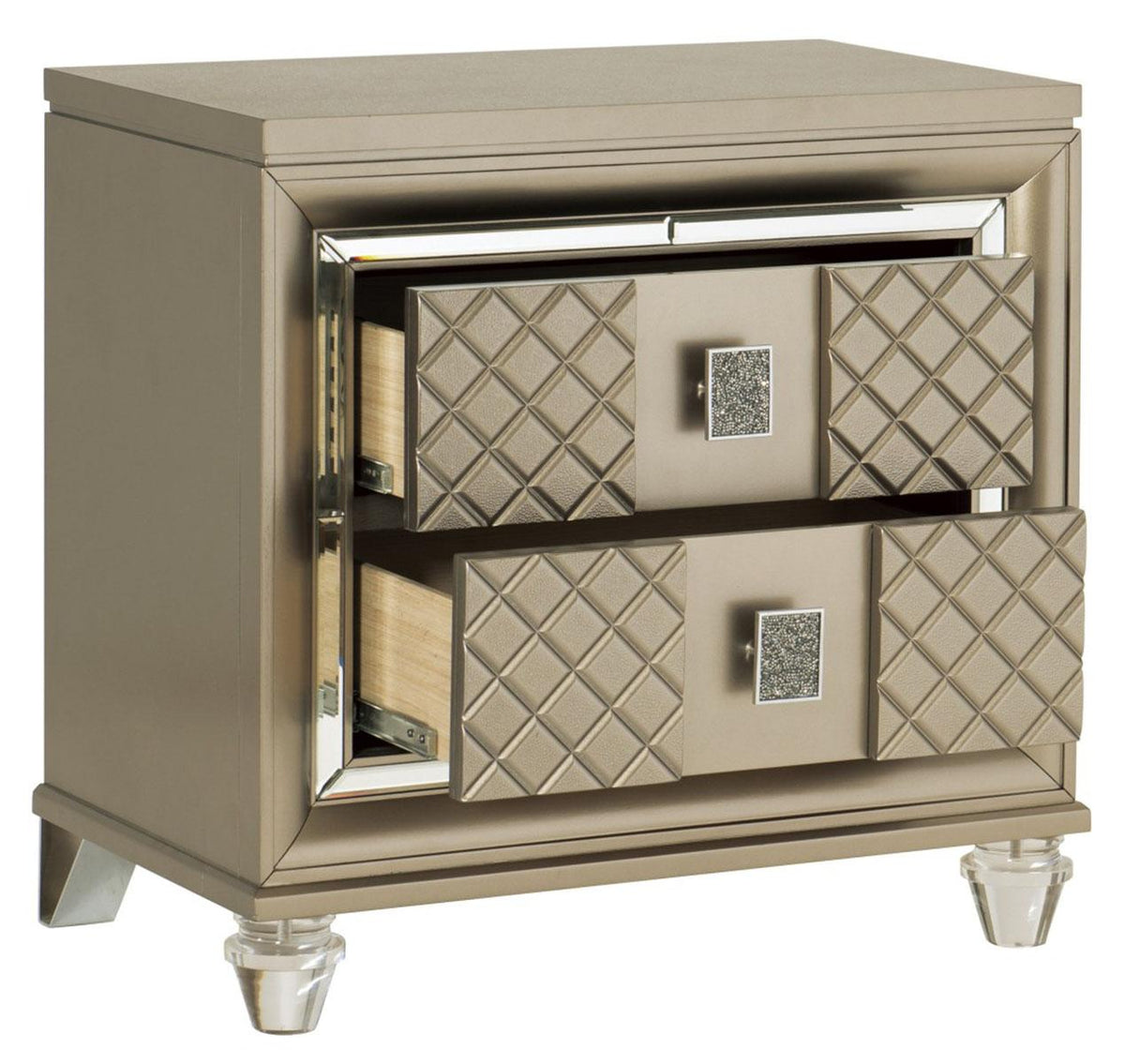 Homelegance Furniture Loudon 2 Drawer Nightstand in Champagne Metallic 1515-4 - Half Price Furniture