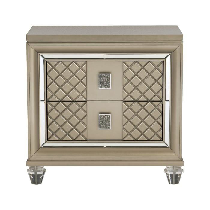 Homelegance Furniture Loudon 2 Drawer Nightstand in Champagne Metallic 1515-4 Half Price Furniture