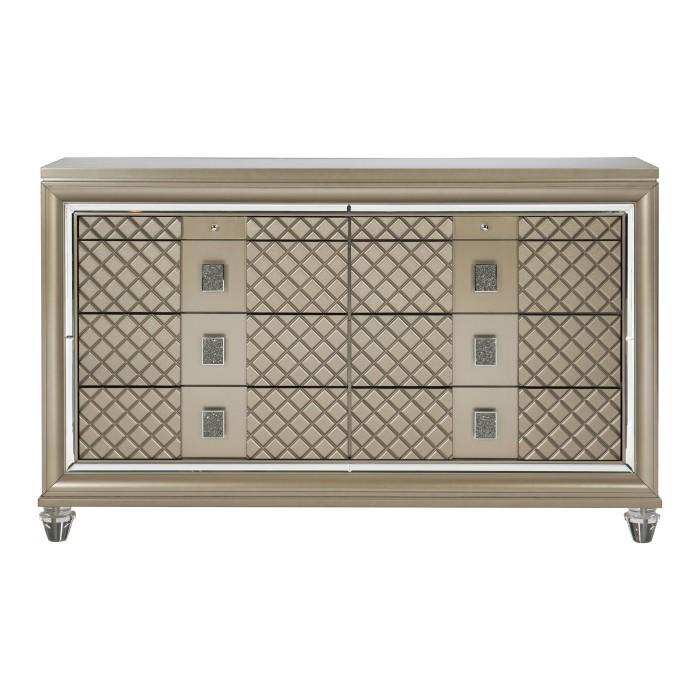 Homelegance Furniture Loudon 8 Drawer Dresser in Champagne Metallic 1515-5 Half Price Furniture