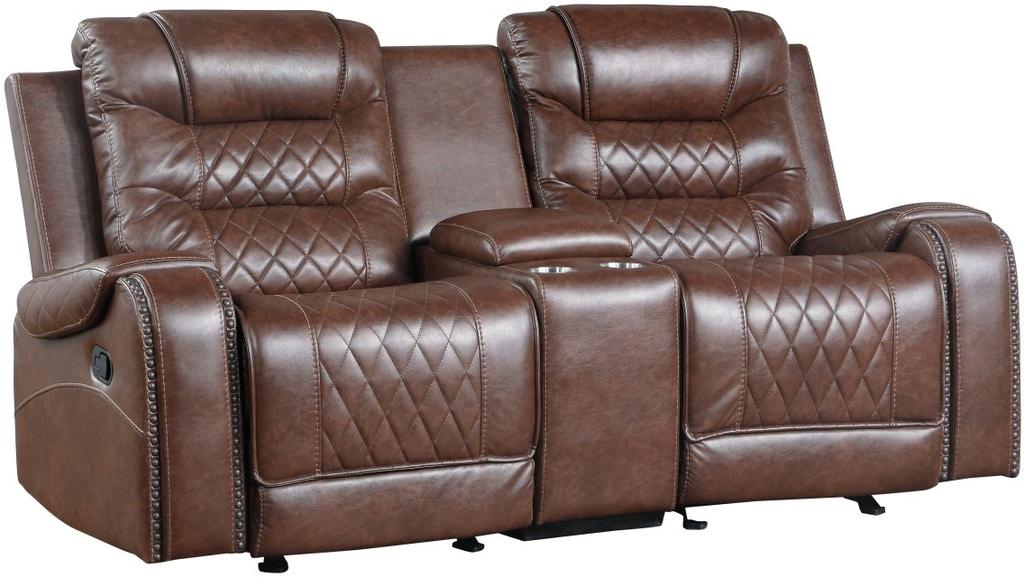 Homelegance Furniture Putnam Double Glider Reclining Loveseat in Brown 9405BR-2 Half Price Furniture