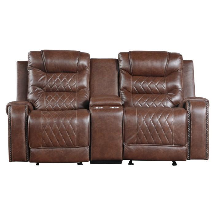 Homelegance Furniture Putnam Double Glider Reclining Loveseat in Brown 9405BR-2 Half Price Furniture