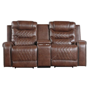 Homelegance Furniture Putnam Power Double Reclining Loveseat in Brown 9405BR-2PW Half Price Furniture