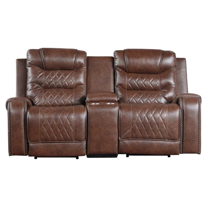 Homelegance Furniture Putnam Power Double Reclining Loveseat in Brown 9405BR-2PW Half Price Furniture