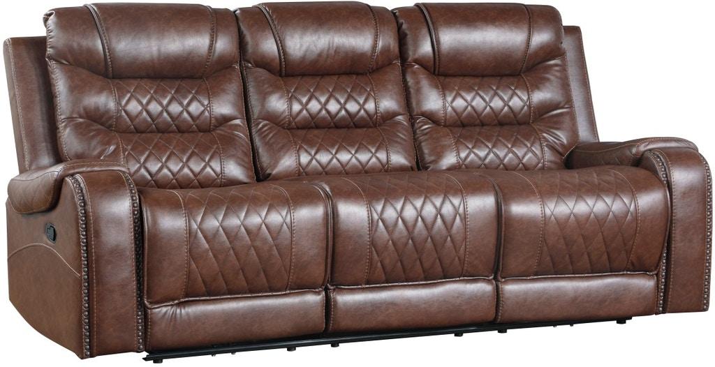 Homelegance Furniture Putnam Double Reclining Sofa with Drop-Down in Brown 9405BR-3 - Half Price Furniture