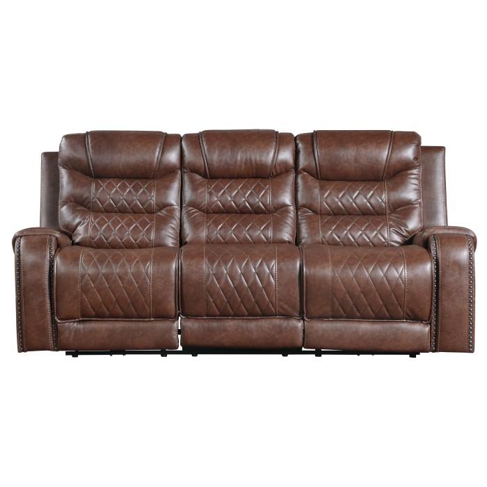 Homelegance Furniture Putnam Double Reclining Sofa with Drop-Down in Brown 9405BR-3 Half Price Furniture