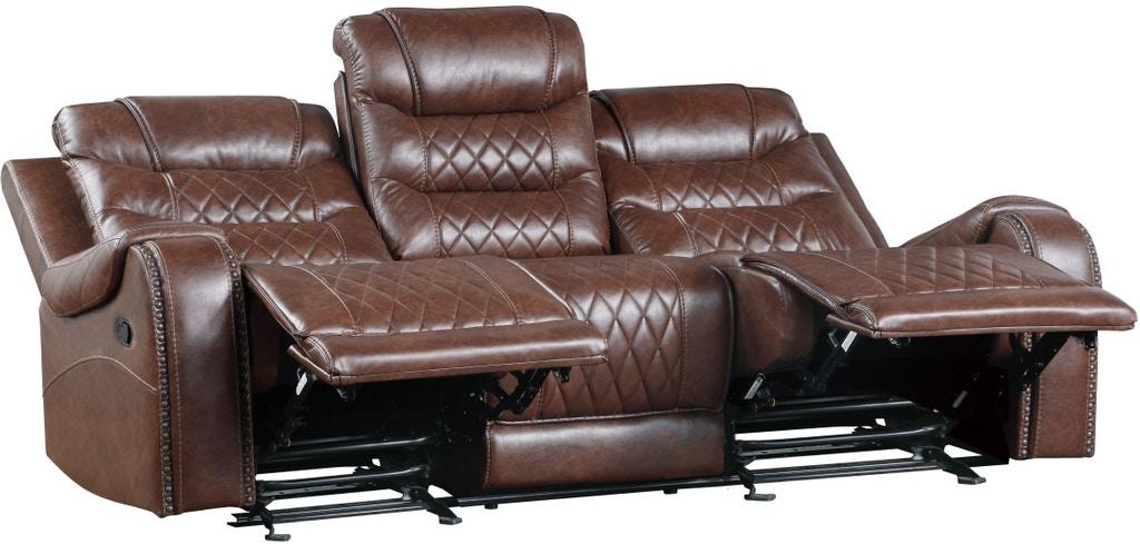 Homelegance Furniture Putnam Double Reclining Sofa with Drop-Down in Brown 9405BR-3 - Half Price Furniture