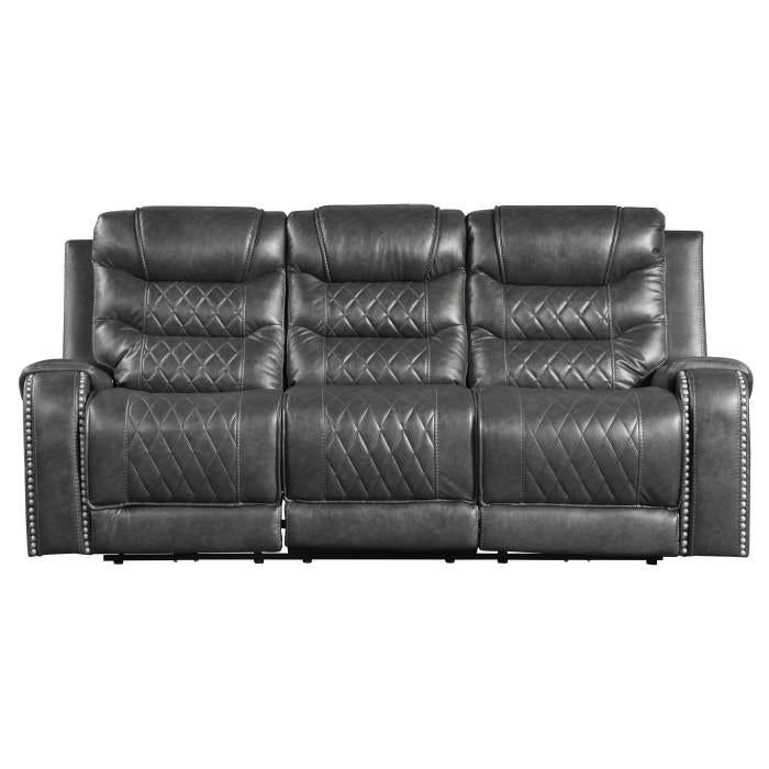 Homelegance Furniture Putnam Double Reclining Sofa with Drop-Down in Gray 9405GY-3 Half Price Furniture