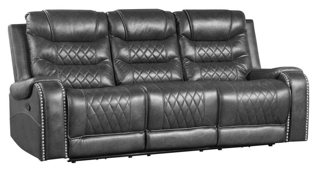 Homelegance Furniture Putnam Double Reclining Sofa with Drop-Down in Gray 9405GY-3 - Half Price Furniture