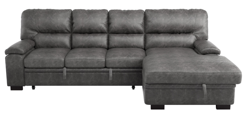 Homelegance Furniture Michigan Sectional with Pull Out Bed and Right Chaise in Dark Gray 9407DG*2RC3L - Sectional - Half Price Furniture