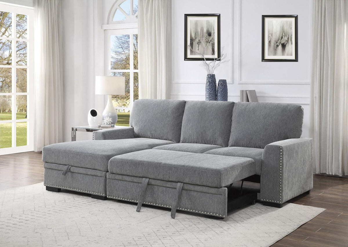 Homelegance Furniture Morelia 2pc Sectional with Pull Out Bed and Left Chaise in Dark Gray 9468DG*2LC2R - Sectional - Half Price Furniture