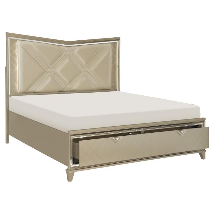 Bijou (3) California King Platform Bed with LED Lighting and Footboard Storage - Half Price Furniture