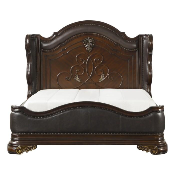 Homelegance Royal Highlands King Upholstered Panel Bed in Rich Cherry 1603K-1EK Half Price Furniture