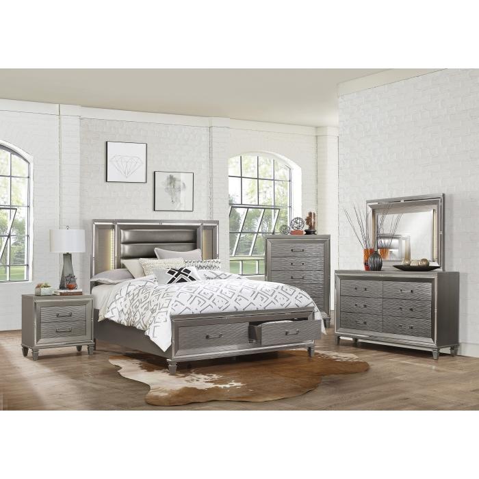 Tamsin (3)California King Platform Bed with Footboard Storage, LED Lighting - Half Price Furniture