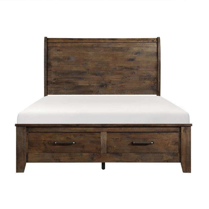 Homelegance Jerrick King Sleigh Platform Bed with Footboard Storage in Burnished Brown 1957K-1EK* Half Price Furniture