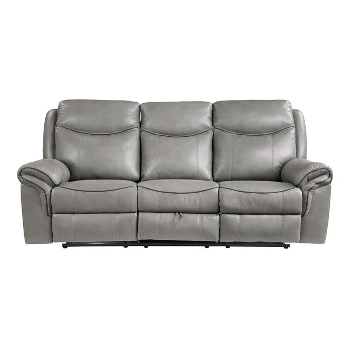 8206GRY-3 - Double Reclining Sofa with Center Drop-Down Cup Holders, Receptacles, Hidden Drawer and USB Ports Half Price Furniture