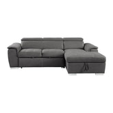 8228GY* - (2)2-Piece Sectional with Adjustable Headrests, Pull-out Bed and Right Chaise with Hidden Storage Half Price Furniture